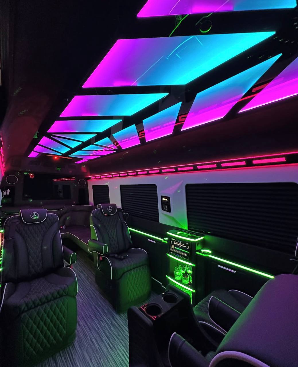 Mercedes Sprinter — Custom luxury interior with LED ceiling and captain's chairs